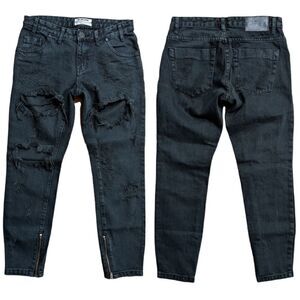 ONE X ONETEASPOON Freebirds Black Distressed Ankle Zip Jeans Size 25